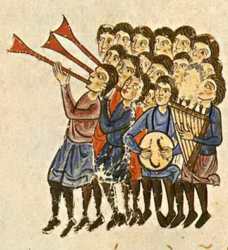 Μουσικοί, Μικρογραφία σε χειρόγραφο (Σύνοψις Ιστοριών Ιωάννου Σκυλίτζη, Ισπανία, Μαδρίτη, Εθνική Βιβλιοθήκη).