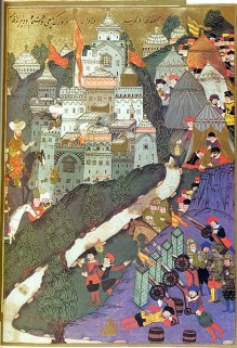 The Battle of Nicopolis in 1396, widely regarded as the last large-scale crusade of the Middle Ages, failed to stop the advance of the victorious Ottoman Turks, (Battle of Nicopolis, 1396. Painting from 1523)