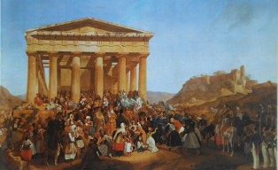 Οι Αθηναίοι υποδέχονται τον Όθωνα στο Θησείο, Δεκέμβριος του 1834.