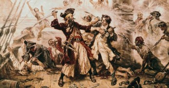 Capture of the Pirate Blackbeard, 1718, Jean Leon Gerome Ferris, painted in 1920